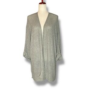 Wishlist Grey Ribbon Knit O0en Front Wide Sleeve Long Cardigan Sweater Small